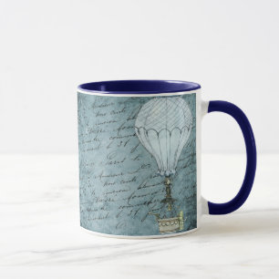 Dusk Blue Hot Air Balloon Steampunk Handwriting Mug