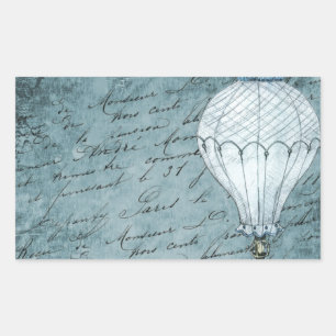 Dusk Blue Hot Air Balloon Steampunk Handwriting Rectangular Sticker