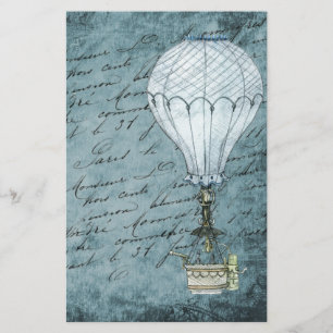 Dusk Blue Hot Air Balloon Steampunk Handwriting Stationery