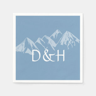 Dusk Blue Monogram Mountain Range Paper Napkins
