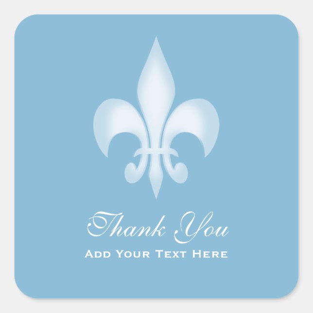 Dusk Blue Transparent Fleur de Lis Thank You Square Sticker (Front)