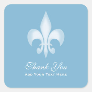 Dusk Blue Transparent Fleur de Lis Thank You Square Sticker