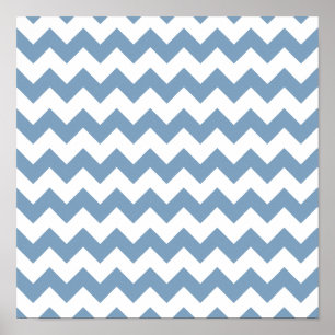 Dusk Blue White Chevron Pattern Poster