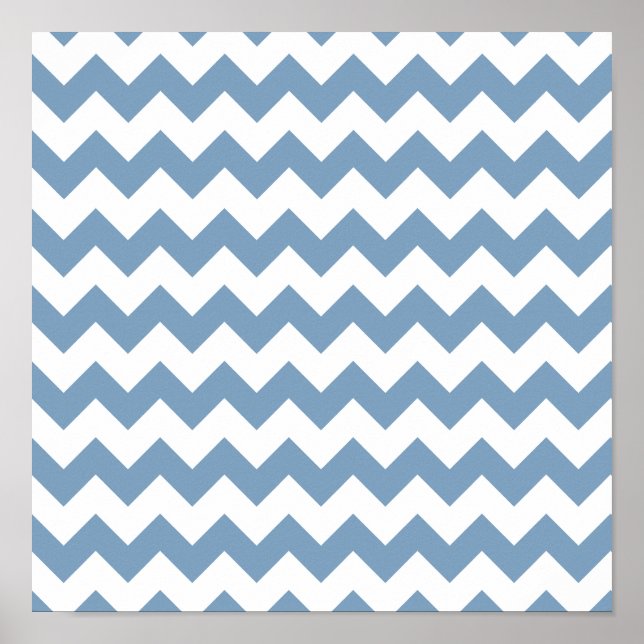 Dusk Blue White Chevron Pattern Poster (Front)