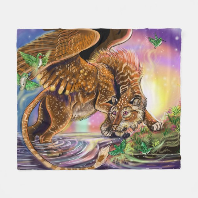Dusk Hunter Flying Cat Fleece Blanket (Front (Horizontal))