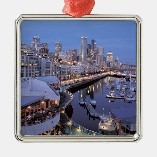 Dusk on Bell Harbour in Seattle, Washington. Metal Tree Decoration (Front)