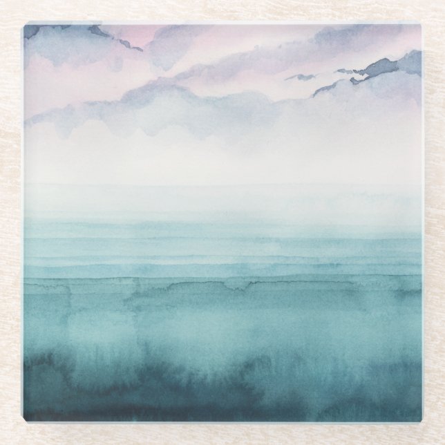 Dusk on the Bay - Watercolor Glass Coaster (Front)