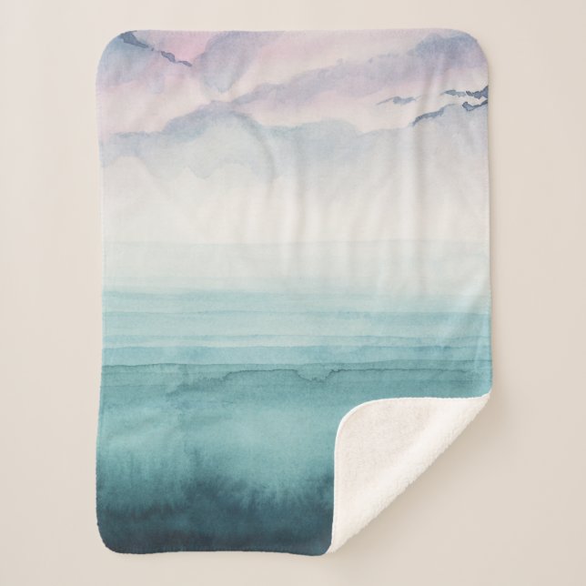 Dusk on the Bay - Watercolor Sherpa Blanket (Front)