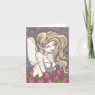 Dusk Roses Fairy Fantasy Art Blank Greeting Card