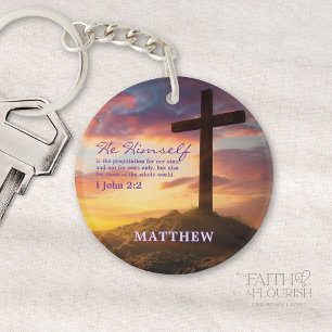 Dusk Silhouette Cross Scripture Personalised Key Ring