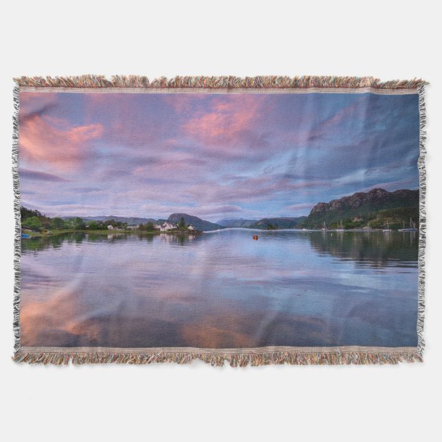 Dusk Sky Reflections on Loch Carron Throw Blanket (Front)