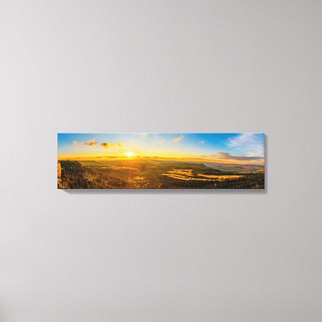 Dusk To Dawn Hillside View Panoramic Canvas Print (Front)
