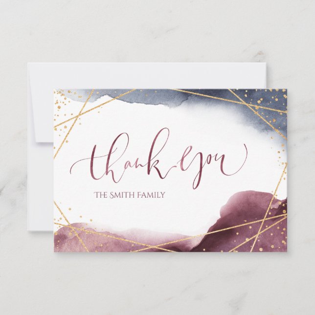 Dusk Watercolor Geometric Modern calligraphy Thank You Card (Front)