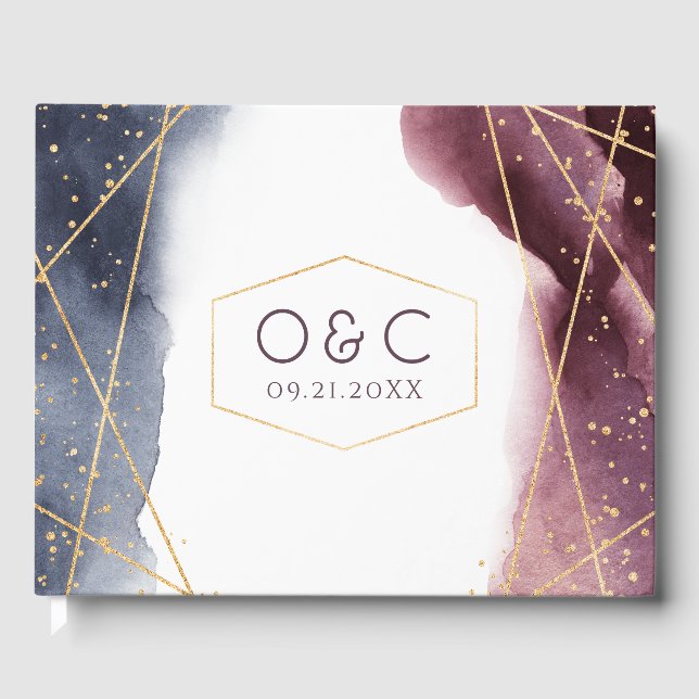 Dusk Watercolor Geometric Modern Wedding Guest Book (Front)