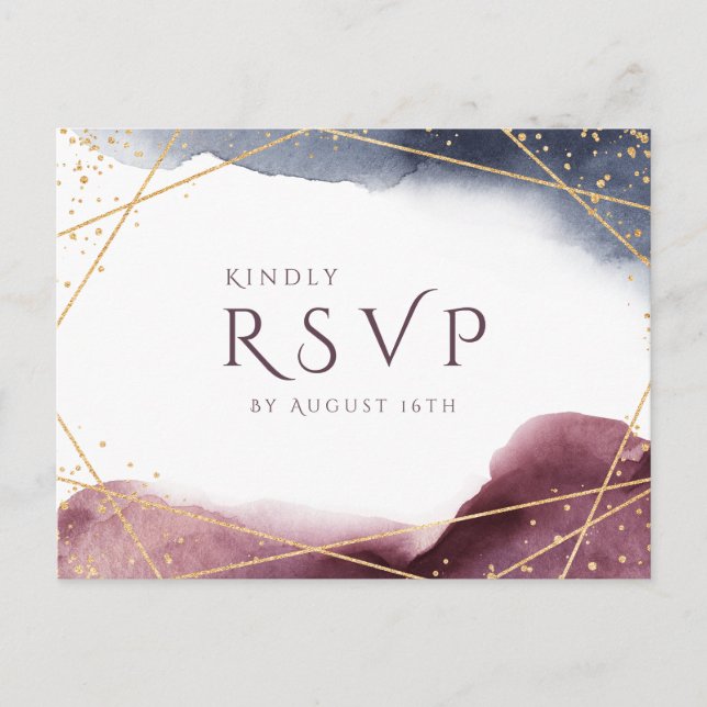 Dusk Watercolor Geometric Modern Wedding RSVP Invitation Postcard (Front)