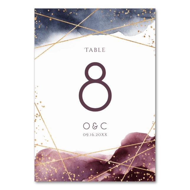 Dusk Watercolor Geometric Wedding table card (Front)