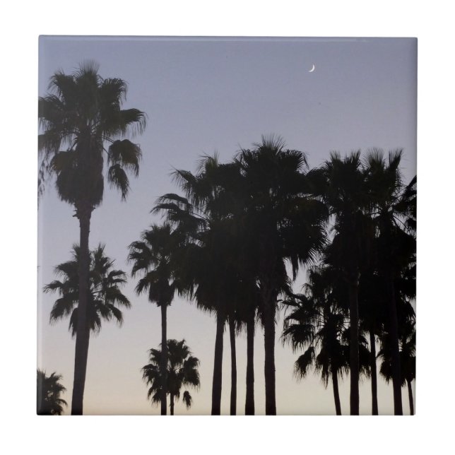 Dusk with Palm Trees Tropical Scene Tile (Front)