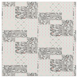 Dusky Black Grey, White, Red & Green Design Fabric