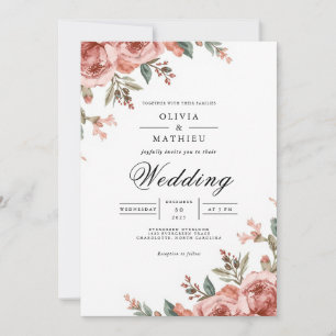Dusky Bloom Floral Border Wedding Invitation