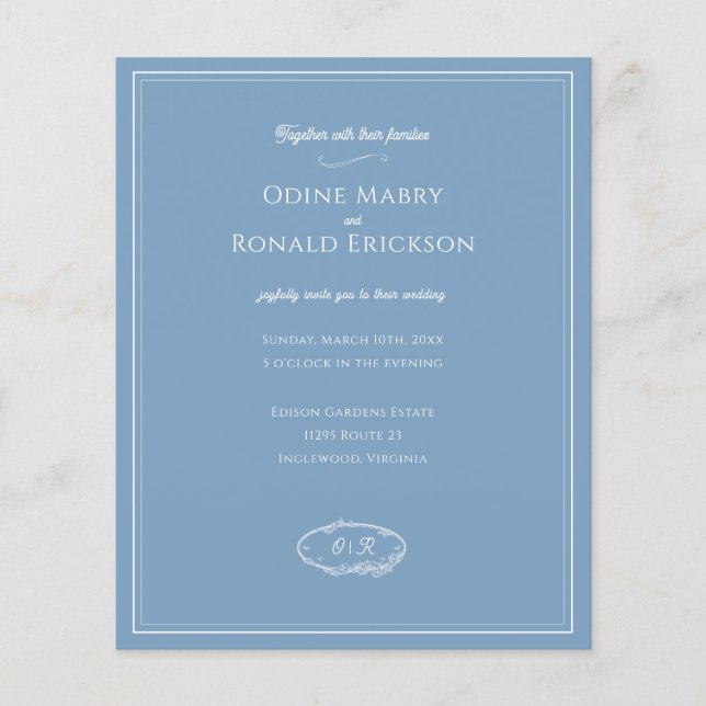 Dusky Blue Coastal Minimal Budget Wedding (Front)