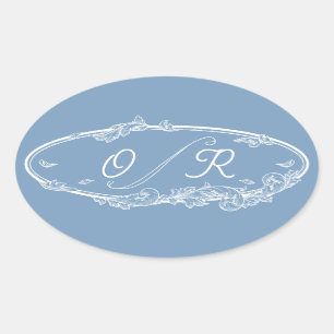Dusky Blue Coastal Minimal Wedding Oval Sticker