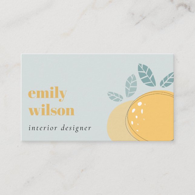 Dusky Blue Cute Lemon Abstract Bold Fruity Citrus Business Card (Front)