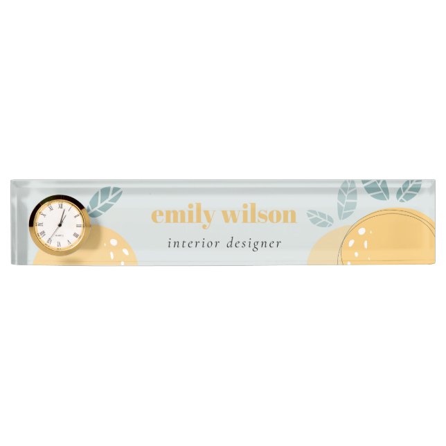 Dusky Blue Cute Lemon Abstract Bold Fruity Citrus Nameplate (Front)