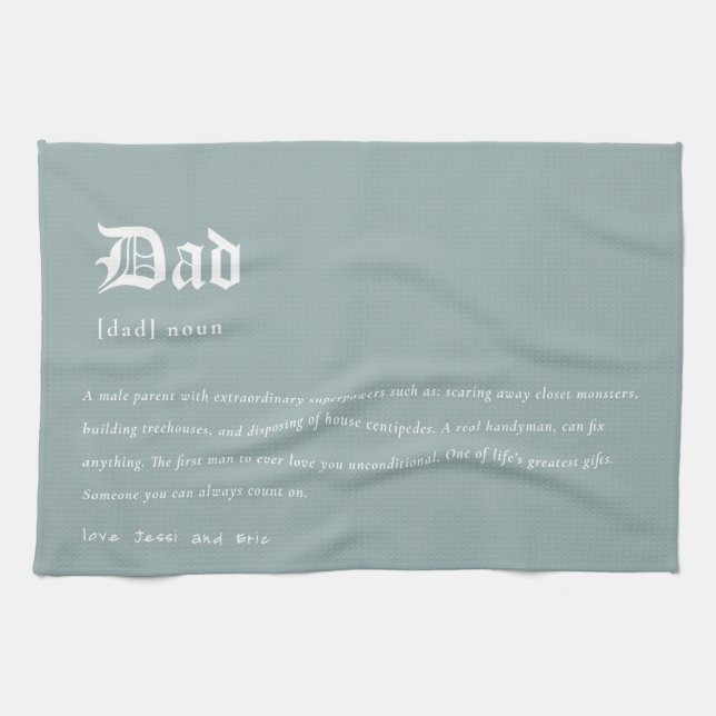 Dusky Blue Dad Dictionary Definition Custom Gift Tea Towel (Horizontal)