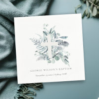 Dusky Blue Eucalyptus Fern Foliage Cross Baptism
