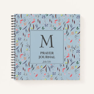 Dusky Blue Floral Monogram PRAYER JOURNAL