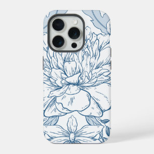 Dusky Blue Floral Pattern iPhone 15 Pro Case