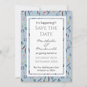 Dusky Blue Floral Personalised IT'S HAPPENING! Save The Date