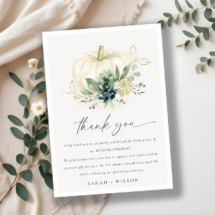 Dusky Blue Green Gold Succulent Pumpkin Wedding  Thank You Card
