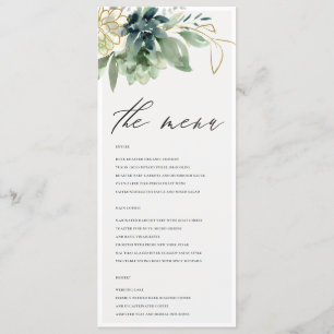 Dusky Blue Green Succulent Foliage Wedding  Menu