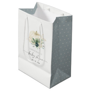 Dusky Blue Green Succulent Pumpkin Baby Shower Medium Gift Bag