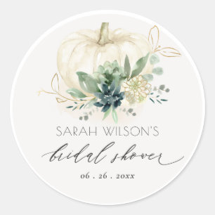 Dusky Blue  Green Succulent Pumpkin Bridal Shower Classic Round Sticker