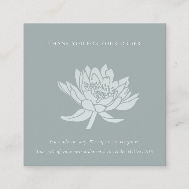 DUSKY BLUE LOTUS FLORA LOGO SHOPPING THANK YOU SQUARE BUSINESS CARD (Front)