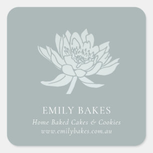 DUSKY BLUE LOTUS FLORAL BUSINESS PROFESSIONAL SQUARE STICKER