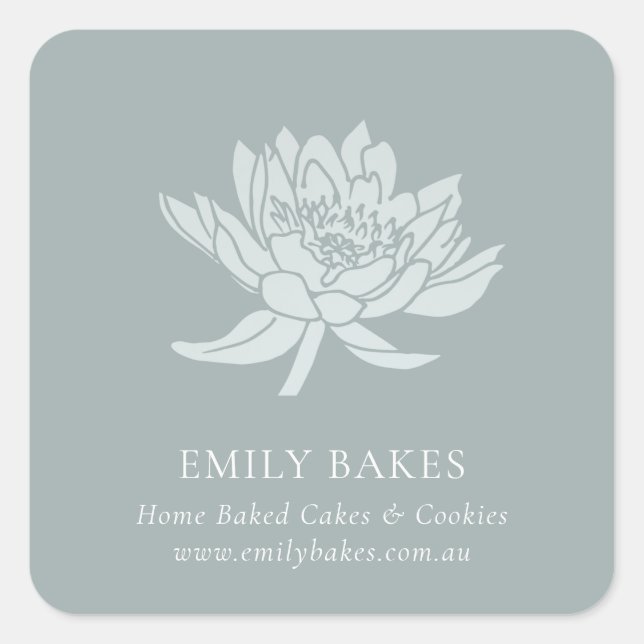 DUSKY BLUE LOTUS FLORAL BUSINESS PROFESSIONAL SQUARE STICKER (Front)