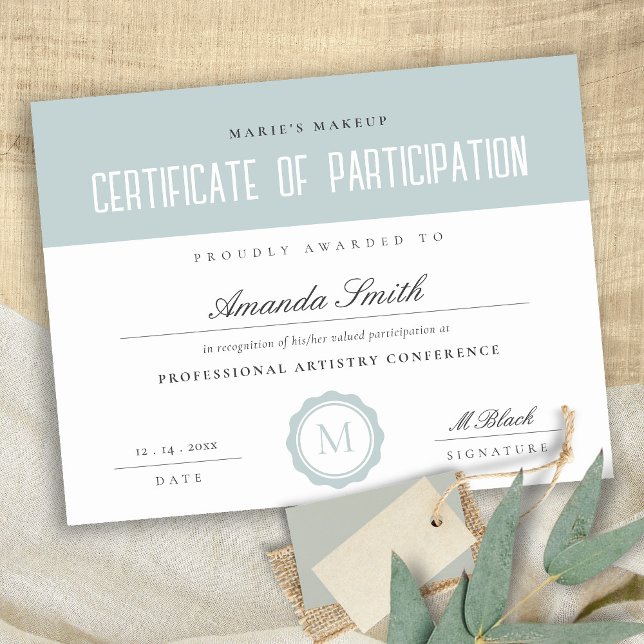 Dusky Blue Minimal Certificate of Participation (Creator Uploaded)