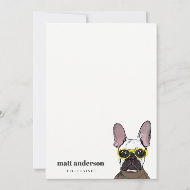 Dusky Blue Retro Blue French Bulldog Dog Trainer Card (Front)