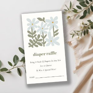Dusky Blue Retro Floral Diaper Raffle Baby Shower Enclosure Card