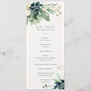 Dusky Blue Succulent Wedding Ceremony Program Menu