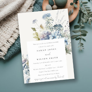 Dusky Blue Watercolor Cottage Flora Couples Shower Invitation