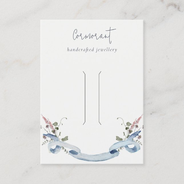 Dusky Blue Wildflower Ribbon Hairclip Pin Display Business Card (Front)