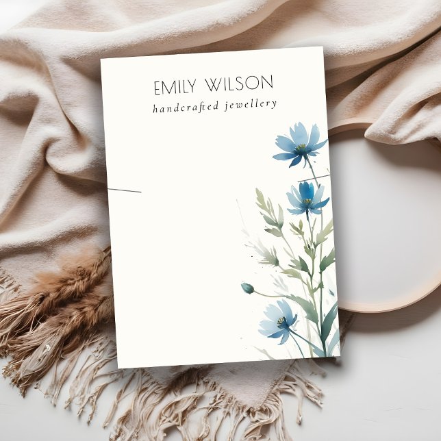 Dusky Blue Wildflower Watercolor Necklace Display Business Card (Creator Uploaded)