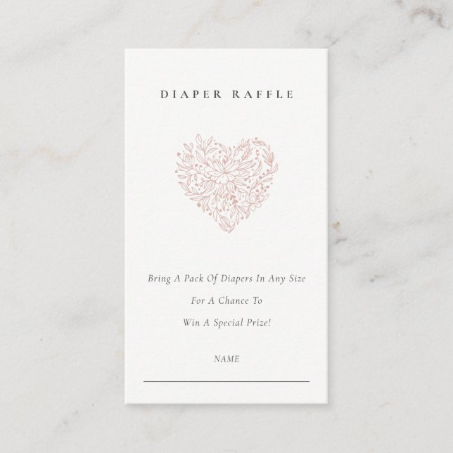 Dusky Blush Flora Heart  Diaper Raffle Baby Shower Enclosure Card (Front)