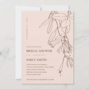 DUSKY  BLUSH LINE DRAWING FLORA BRIDAL SHOWER CARD