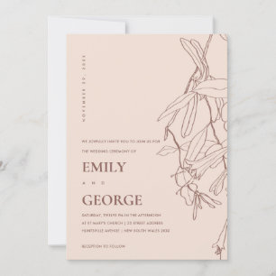 DUSKY BLUSH LINE DRAWING FLORAL WEDDING INVITE