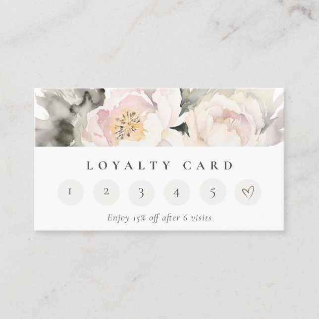 Dusky Blush Peony Floral Bunch 6 Punch Loyalty Business Card (Front)
